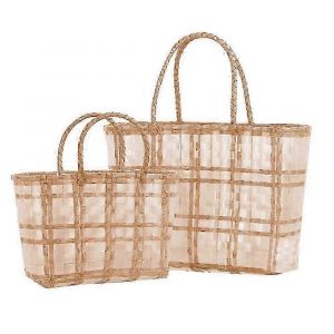 Sac à main tissé pour femme, en plastique, motif à carreaux, idéal pour les vacances à la plage - Neuf