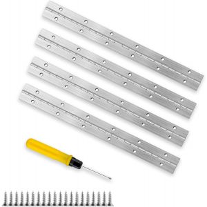 Lot de 4 charni&egrave;res de piano en acier inoxydable de 30 cm avec 48 vis et tournevis pour piano, portes d'armoire, armoires, bo&icirc;te de rangement - Neuf