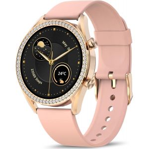 Montre Connect&eacute;e Femme Avec Appel, 1.27"" Hd Smartwatch Ronde, 123+ Modes, Fitness Tracker Petit, Montre Intelligente Pour Android Ios, Or Rose[MON8301246] - Neuf
