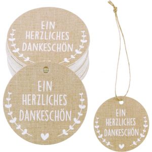 50PCS Etiquettes en Allemand avec Ficelles Ein Herzliches Dankesch&ouml;n Etiquettes Adh&eacute;sif Remerciement Rond Bricolage Pour Sac d'Emballage Cadeau Cartes de V?ux Enveloppe - Neuf