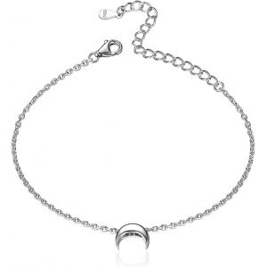 Bracelets Pour Femmes Argent 925 - Gourmette Femme Avec Charm Coeur/Lune/&Eacute;toile - Bijoux Bracelet R&eacute;glable 16+5 Cm - Cadeau Pour Femme Fille - Neuf