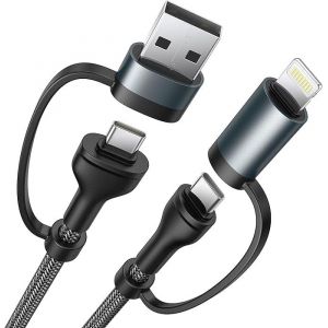Kalanka-C&acirc;ble Multi Usb 4 En 1 [1m] Cable Universel Cable Iphone Usb C Charge Rapide Multi Chargeur Usb C Nylon Tress&eacute; C&acirc;ble Usbc Vers Lightning Pour Iphone 17/16/15/14, Galaxy S24/S23, Huawei - Neuf