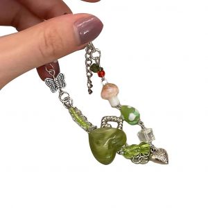 Bracelet De Perles De Brin Color&eacute; Perle De Verre Vert Champignon Fleur Pendentif Cha&icirc;ne - Neuf