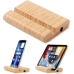 KALANKA-Support Tablette Bureau en Bambou, Portable Porte Telephone en Bois Tablet Stand pour Tablette, iPhone, iPad Bureau et Tous Les T&eacute;l&eacute;phones - Neuf