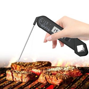 Kal-Thermomètre À Viande, Écran Lcd Thermomètre Numérique À Lecture Instantanée, Ip66 Étanche Avec Rotation De 180°, Thermomètre À Sonde Longue Pliable Pour Cuisiner, Griller, Cuisiner [Noir] - Neuf