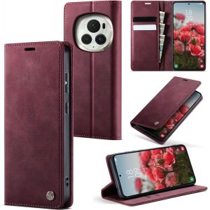 Maa-Coque Honor Magic 7 Pro Cuir Pu Premium Fentes Cartes Etui Pochette De Portefeuille Avec Fonction Support Case À Rabat Coque Honor Magic 7 Pro - Vino Rosso - Neuf