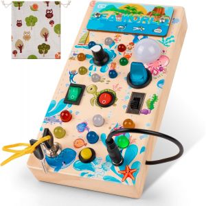 TDRFL-Busy Board Montessori Jeux Pour Enfants De 2 3 4 Ans,Activity Board Montessori En Bois Avec 8 Interrupteurs,15 Lumières Led Table D'Activité Éducative Sensorielle Pour Bébés Et Petits Enfants - Neuf