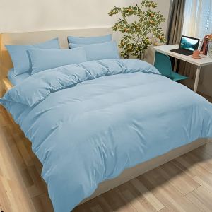 Housse De Couette 220x240 Cm Avec 2 Taies Oreiller 65x65 Cm - Bleu Clair - Parure Lit 2 Personnes Microfibre - Neuf