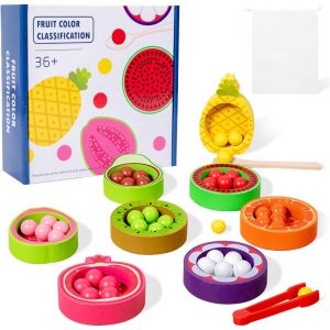 KAL-Jouet Montessori &Agrave; Partir De 3 Ans,Jeu De Tri De Fruits Color&eacute;s,Jeu De Trieur En Bois,Tri Des Couleurs &Eacute;ducation Pr&eacute;scolaire,Cadeau Gar&ccedil;ons Fille 3 4 5 6 Ans (Tri Des Couleurs) - Neuf