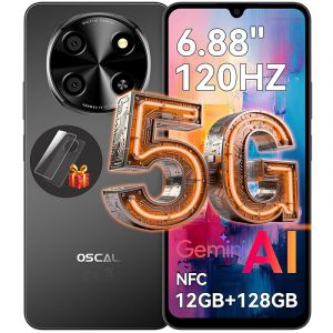 5G Oscal TIGER 8 T&eacute;l&eacute;phone Portable D&eacute;bloqu&eacute; 6,88" 12Go+128Go/SD 2To 5000mAh Smartphone Android 15 NFC Dual SIM GPS - Noir - Neuf