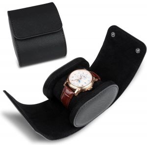 Kal-Boîte À Montres Portable En Cuir, Boîte De Montres De Voyage, Présentoir Coffret Montres Classique, Boîte De Rangement Pour Montres Avec 1 Slots Etui À Montres Homme Femme Cadeau - Noir - Neuf