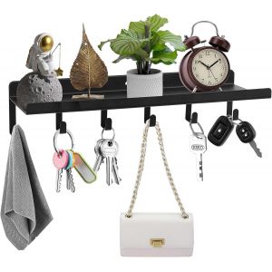 CHECARZHN--NO1-2 Pcs Porte Clef Mural, Porte Clé Mural Avec Étagère De Rangement, Porte Clés Murale, Plaque À Clés, Boite A Clé Murale Decorative Noirs Avec 6 Crochets Pour Entrée Bureau Décoration(M - Neuf