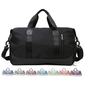 Sac de sport pour femme et homme, sac de week-end, sac de voyage, sac à bandoulière léger avec compartiment à chaussures et compartiment humide (noir) - Neuf