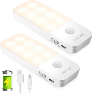 Veilleuse Led Automatique, [Lot De 2] Rechargeable Usb Lampe À Détecteur De Mouvement Avec Bande Magnétique, 3 Modes (Auto/On/Off) Convient Aux Placards, Chambres À Coucher, Escaliers, Couloirs - Neuf