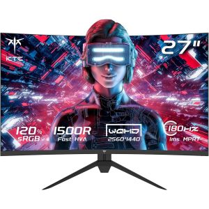 ChenQuanSarl-27"" Ecran Pc Gamer Incurvé, 180Hz 2K Moniteur Gaming, Qhd 2560 X 1440P,1Ms Va 1500R Sans Cadre, 120% Srgb, Hdr 10, Freesync & G-Sync, Réduction Lumière Bleue, Vesa, Dp, Hdmi 144Hz, H27S1 - Neuf