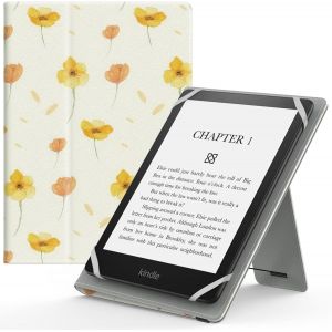Étui Universel Pour 6"" 6.8"" 7"" Kindle Ereaders Fire Tablette-Kindle/Kobo/Voyaga/Lenovo/Sony Kindle E-Book E-Reader Tablette,Coque En Pu Avec Support Réglable Et Dragonne,Fleur Sur Blanc - Neuf
