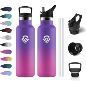 Gourde Isotherme 500ml, Bouteille Isotherme Double Paroi, Gourde Inox Aver Paille, Sans Bpa, &Eacute;tanche & , Bouteille Isotherme Pour Enfant, Sport De Plein Air, L'&eacute;cole, Bureau, Ext&eacute;rieur - Neuf