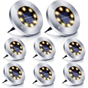 8pcs Led Solar Floor Light Jardin Extérieur Ip65 Lampe Solaire Extérieure Étanche [Classe Énergétique A + +] [Classe Énergétique A + +] - Neuf
