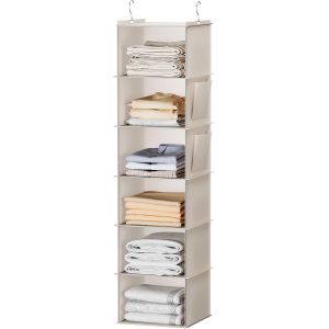 MEVRONISSHOP-tag&egrave;re de Penderie &agrave; Suspendre Pliable,6 Niveaux,Rangement de Placard Suspendu,Organisateur de V&ecirc;tements avec Renfort Int&eacute;rieur,Rangement Chaussure Beige - Neuf