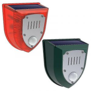 Lot De 2 Lampes D'alarme Solaires De S&eacute;curit&eacute;, Avec Sons De Coups De Feu (129 Db), Aboiements De Chien Et Stroboscope Lumineux Pour L'ext&eacute;rieur (Ferme, Grange, Villa, Jardin). - Neuf