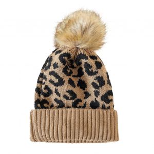 Bonnet Tricoté À Bord Côtelé Pour Protection Des Oreilles, Bonnet Tricoté En Peluche, Imprimé Léopard, Pour Le Cyclisme, Automne Et Hiver-Kaki - Neuf