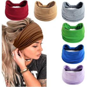 Ershi-6pcs Bandeaux Pour Femmes Foulard Large Boho Bandanas Bandeaux Élastiques Accessoires De Cheveux Turbans Noués Head Wrap Adu[1 - Neuf