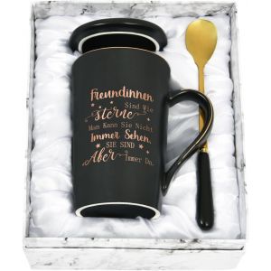 Eryi-Tasse À Café Cadeau Pour Amies, Idée Cadeau D'amitié, Cadeau Pour Petite Amie, Bff, Anniversaire, Noël, Tasse Avec Inscription En Allemand « Freundinnen Sind Wie Sterne, 400ml Schwarz » - Neuf