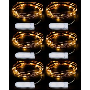 KAL-Guirlande Micro Led En Fil De Cuivre 2M, 20 Led, Guirlande Led À Pile Cr2032 | Led Guirlande Lumineuse Chambre, Intérieur Deco Pour Mariage, Noël, Fête, Couleur Blanc Chaud | Lot De 6 Pièces - Neuf