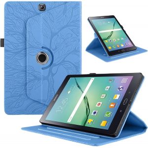 KAL-Coque Pour Tablette Samsung Galaxy Tab S2 9.7"" 2015 Sm-T810/T815 Étui Housse Pu Cuir 360°Rotatif Support Protection Coque Pour Samsung Galaxy Tab S2 Cover, Bleu Arbre - Neuf