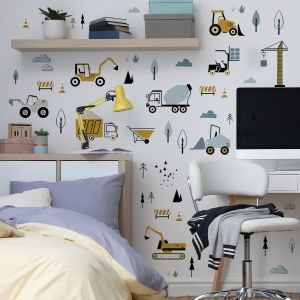 Stickers Muraux Enfants - AQSACOKIYA - Decoration Chambre Garcon - Voiture,tracteur,Cars,Grue,Bulldozer, Excavatrice,Camion - Neuf