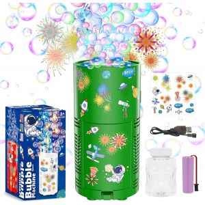 Automatic Soap Bubble Machine Firework Bubbles Toy 13 Holes/Lights/Christmas Music/80 ml Christmas Solution Bubble Maker for Children for Birthday New Year (Green) - Neuf