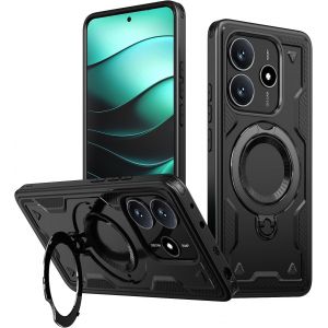 Kal-360°Rolatif Support Magnétique Coque Pour Xiaomi Redmi Note 14 5g [Cd Anneau Support Stable Pour Mag-Safe] [N°1 Puissance Magnétique & Antichoc Protection Militaire] Coque Fine Durable, Noir - Neuf