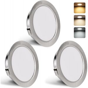 ERYI-Set De 3 Spot Led Encastrable 230V 3W 3000K Blanc Chaud 4000K Blanc Neutre 6000K Blanc Froid, 15Mm Extra Plat Spots De Plafond 300Lm Trou 55-58Mm, Ip44 Spot Salle De Bain, Nickel Brossé - Neuf