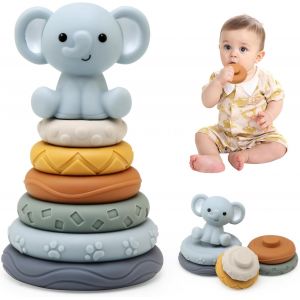 ChenQuanSarl-Tour Souple Empilable, Jouet Sensoriel Eveil Bebe Jeux Montessori, Cube D'Activité Bébé Module Motricité, Educatif Cadeau De Bain Et Dentition Pour Bebe Enfant 6 9 12 Mois - Neuf