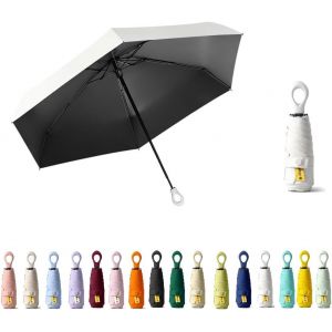 Mini Parapluie De Voyage Avec Poign&eacute;e En Anneau Et Couche De Rev&ecirc;tement En Tissu Bloquant/Protection Uv Upf 50 99,9 % Compact Pliable Parapluie Parapluie L&eacute;ger Petit Sac &Agrave; Dos Portable/Pluie - Neuf