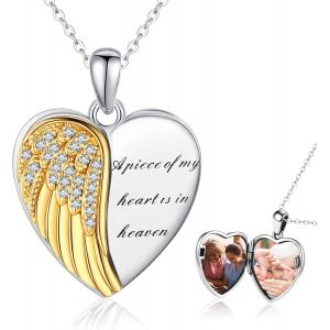 M&eacute;daillon &Agrave; Ouvrir Pour Photos En Argent Sterling 925 - Pendentif En Forme D'ailes D'ange - Collier Personnalis&eacute; - Cadeau Pour Femme, M, Argent Sterling, Zircone Cubique - Neuf