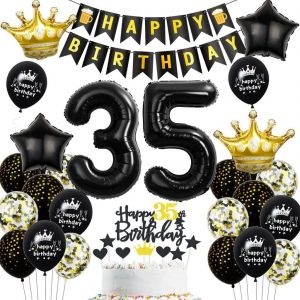 SJZG-Noir Or 35 Ans Anniversaire Homme Femme D&eacute;coration,Ballons 35 Ans Anniversaire Noir Or,35 Ans Anniversaire D&eacute;coration Noir Or,35 Anniversaire Femme Ballon, Homme 35 Ans F&ecirc;te D&eacute;coration Or Noir - Neuf