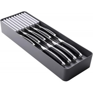 Mevronisshop-Linoroso Organiseur De Tiroir &Agrave; Couverts De Cuisine, Porte-Couteaux De Cuisine Avec Design Compact, Vert Et Gris, Couverts Non Inclus - Neuf