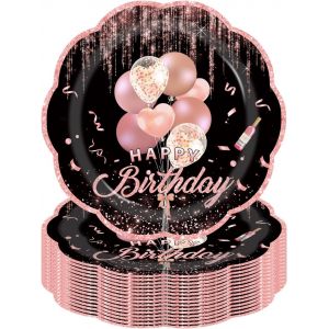 KALANKA-Lot de 50 assiettes en carton de 18 cm assiette jetable anniversaire - Assiettes de f&ecirc;te en papier - D&eacute;coration pour mariage, jardin, f&ecirc;te (Anniversaire rose) - Neuf