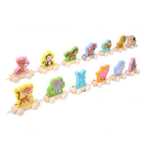 Train en bois pour enfants, animaux du zodiaque, remorque cognitive, jeu de puzzle, jouet educatif, cadeau - Neuf