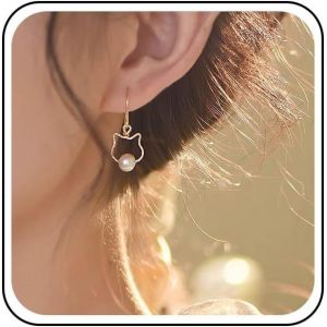 Kal-Boucles D'oreilles Chat Boho Boucles D'oreilles Chat Vintage Boucles D'oreilles Chat Perle Boucles D'oreilles Chat Minimaliste Boucles D'oreilles Pendantes Boucles D'oreilles Crochet - Neuf