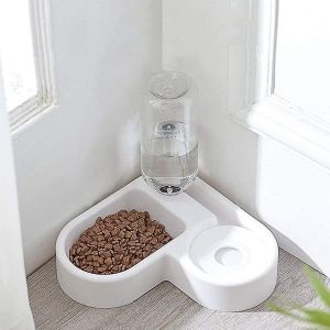 Distributeur D'eau Et De Nourriture D'angle Pour Animaux De Compagnie - Fonctionnement Par Gravité, Durable, Facile À Nettoyer, Idéal Pour Chiens Et Chats, Capacité De 1 Gallon De Nourriture Et 1,3 L D'eau - Neuf