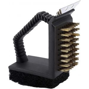 Brosse &agrave; Barbecue 3 en 1 avec Poils en Acier, grattoir et &eacute;ponge Abrasive, Nettoyage Barbecue avec poign&eacute;e Ergonomique, Accessoire de Nettoyage pour Barbecue &agrave; gaz et Charbon,7*8*9cm - Neuf