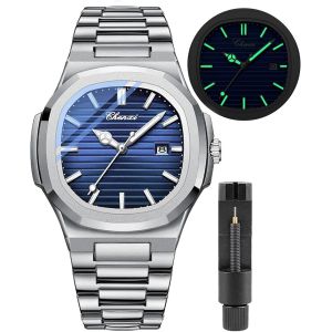 Montre Tendance Pour Homme En Acier Inoxydable Style Luxueux &Agrave; Quartz Lumineux &Eacute;tanche Affichage Analogique - Neuf