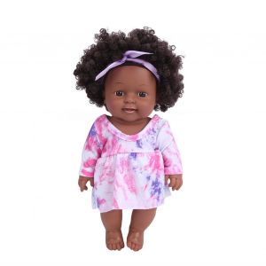 Poupee bebe de 30 cm, adorable et mignonne, aux cheveux boucles, simulation africaine noire, jouet cadeau, Q12-037, rose - Neuf