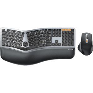 Ekm01 Plus Clavier Et Souris Ergonomique Sans Fil, Bluetooth Ensembles Clavier Souris Ergo Avec Repose-Poignets, Design Divisé, Rechargeable, Silencieux, Azerty, Pour Pc Et Mac - Neuf