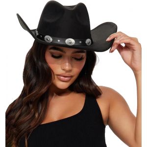 Cauc-Chapeau De Cowboy Occidental, Ajustable, Fedora, En Feutre, Unisexe, Cowgirl, Jazz, Avec Boucle De Ceinture, Taille M/L - Neuf