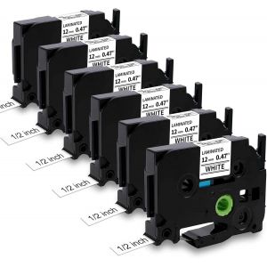 6x 12mm 0.47 Noir sur Blanc Ruban Compatible pour Brother TZ TZe-231 TZe231 Lamin&eacute; Cassette Compatible avec Brother P-Touch PT-1010 1000 H100LB H107B H105 H110 D210 D400 P300BT Cube - Neuf