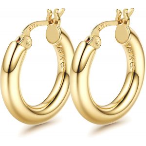 Creoles Or 14k Plaqué Pour Femme,Boucles D'oreilles Creoles En Argent 925,Chunky Creoles Or Femme,Boucles D'oreilles Hypoallergéniques En Or À Grandes Créoles 25/30/40/50/60/70mm.[X692] - Neuf