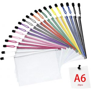 Apt-Pochette En Pvc Zip Document Dossier, 20pcs A6 Zip Sac De Dossier Stockage Sacs À Glissière Pour Produits De Beauté Articles De Bureau Accessoires De Voyage,10 Couleurs - Neuf